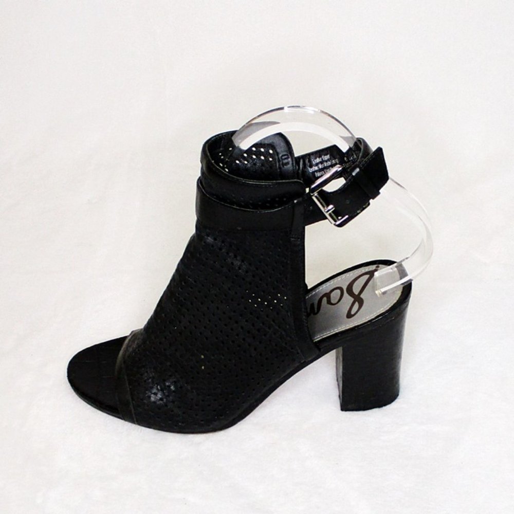 Sam Edelman Emme Perforated Black Leather Open Toe Booties Sandals 6.5